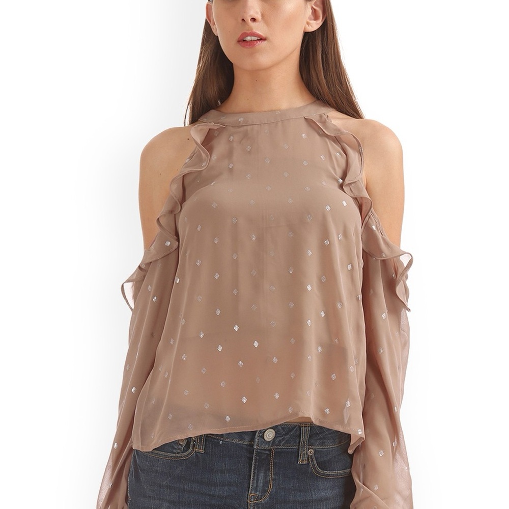 Aeropostale Taupe Cold Shoulder Blouse